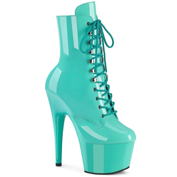 ADORE-1020 Pleaser vegane Damen High-Heels Plateau Schnürstiefeletten aqua Lack