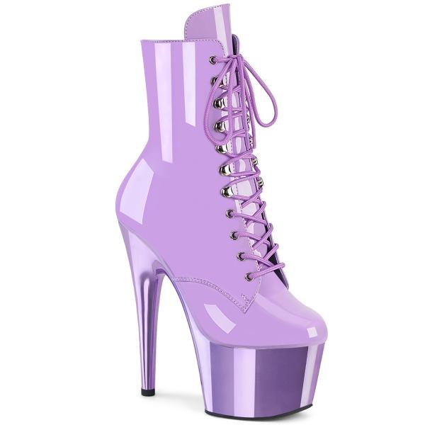 ADORE-1020 Pleaser high heels platform lace-up ankle boot lavender patent chrome