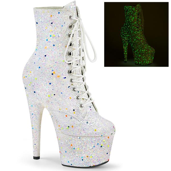 ADORE-1020GDLG Pleaser Damen High Heels Plateaustiefeletten UV weiß Multi Glitter