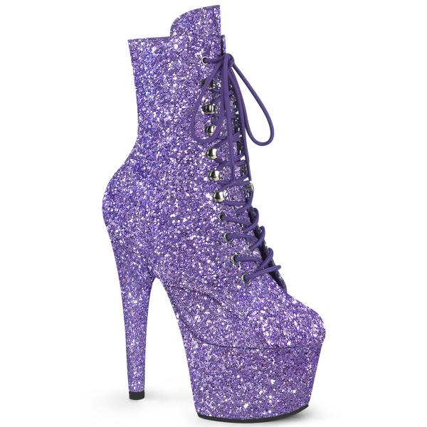 ADORE-1020GWR Pleaser vegan stiletto platform high heels ankle boot lilac glitter