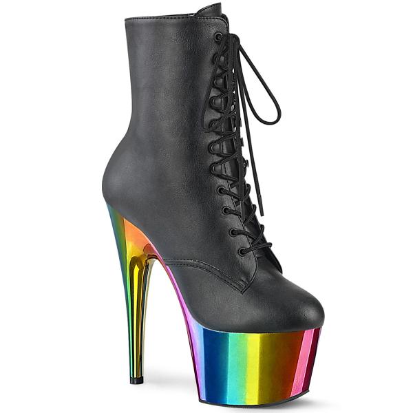 ADORE-1020RC Pleaser High Heel Plateaustiefeletten schwarz Matt regenbogen Chrom