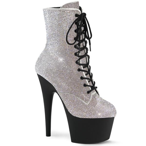 ADORE-1020RS Pleaser vegane Damen High Heels Plateaustiefeletten silber Strass schwarz Matt