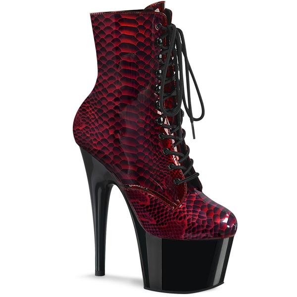 ADORE-1020SP Pleaser Damen High Heels Stiefeletten rot Schlangenprint schwarz Lack