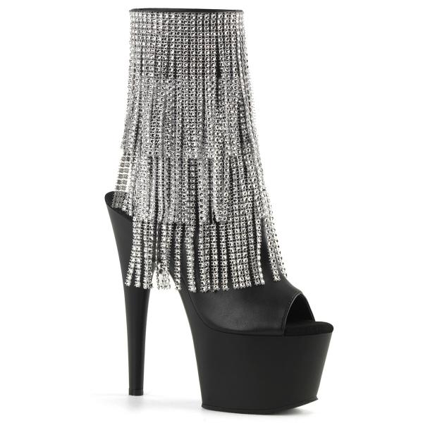 ADORE-1024RSF Pleaser high heels platform open toe fringe ankle boot black silver