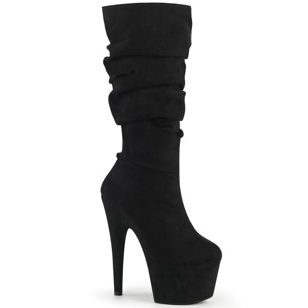 ADORE-1061 Pleaser vegane Damen wadenhoch geraffte Plateaustiefeletten schwarz Samt