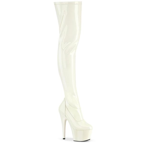 ADORE-3000 Pleaser High-Heels Platform Overknee Boots off-white Stretch Patent