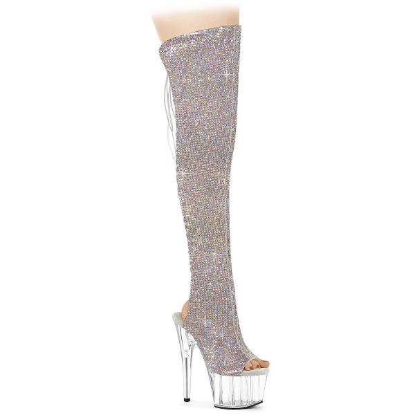 ADORE-3019C-RS Pleaser high heels platform overknee boot AB rhinestones suede clear