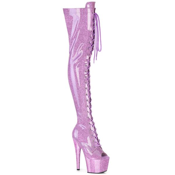 ADORE-3021GP Pleaser high heels platform peep toe thig high boot lilac glitter patent