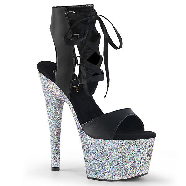 ADORE-700-14LG Pleaser high heels platform lace-up sandal black silver glitter