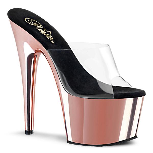 ADORE-701 Pleaser high heels platform slide mules clear rose gold chrome