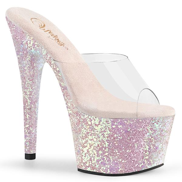 ADORE-701LG Pleaser Damen High Heels Plateau Pantoletten klar opal Multiglitter