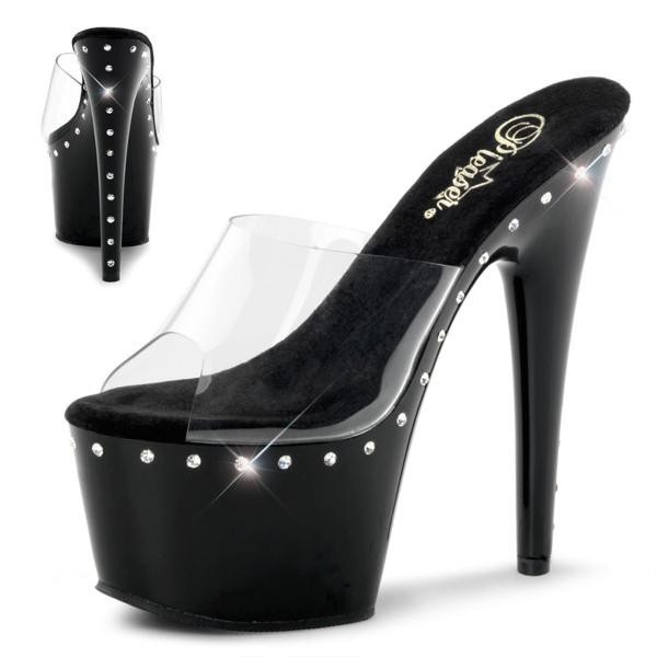 ADORE-701LS Pleaser High-Heels Plateaupantoletten klar schwarz mit Strassreihe