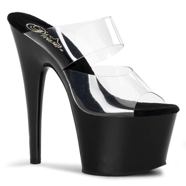 ADORE-702 Pleaser High-Heels 2 Riemchen Plateaupantoletten klar schwarz