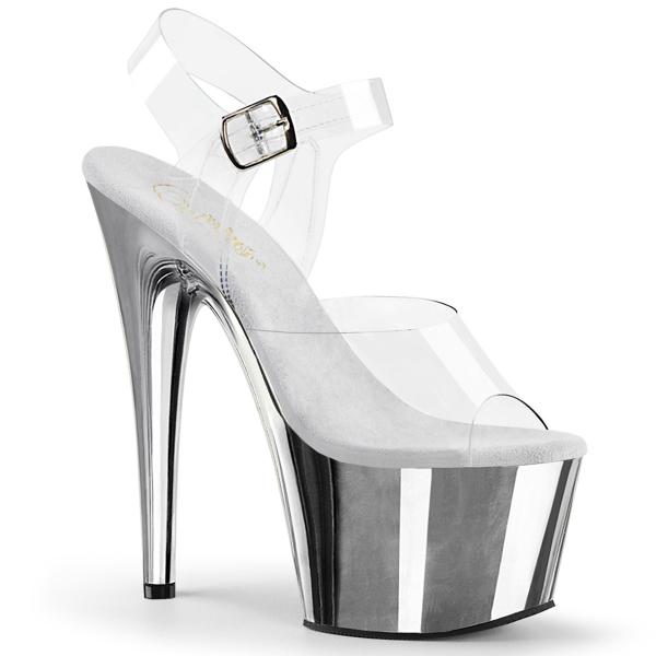 ADORE-708 Pleaser Damen High-Heels Riemchen Plateausandaletten klar silber Chrom