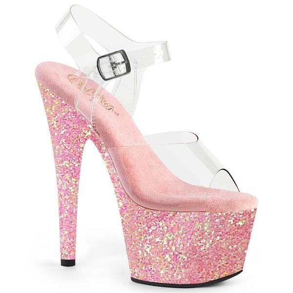 ADORE-708LG Pleaser High-Heels Plateausandaletten transparent babypink Glitter