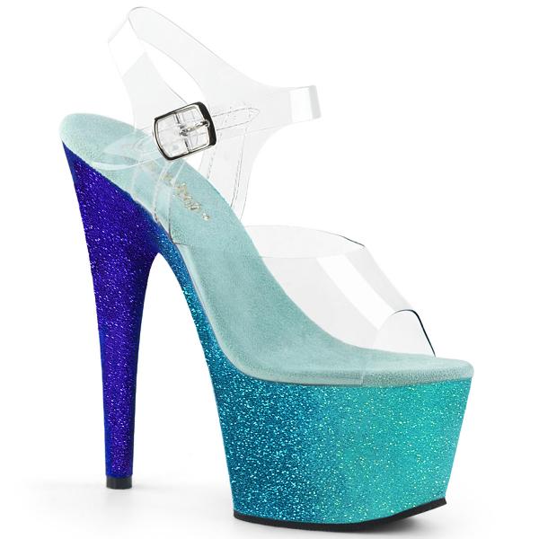 ADORE-708OMBRE Pleaser High Heels Platform Sandal clear aqua blue glitter