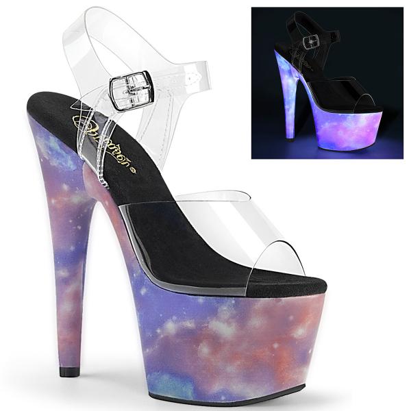 ADORE-708REFL Pleaser High-Heels Plateausandaletten schwarz lila-blau reflektierende Galaxie