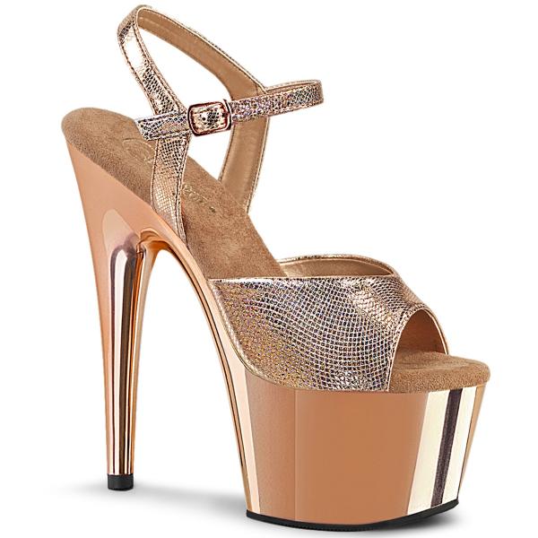 ADORE-709 Pleaser High Heels Platform Sandal rose gold chrome textured metallic