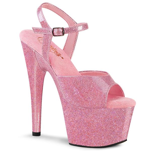 ADORE-709GP Pleaser Damen High-Heels Riemchen Plateausandaletten babypink Glitter Lack