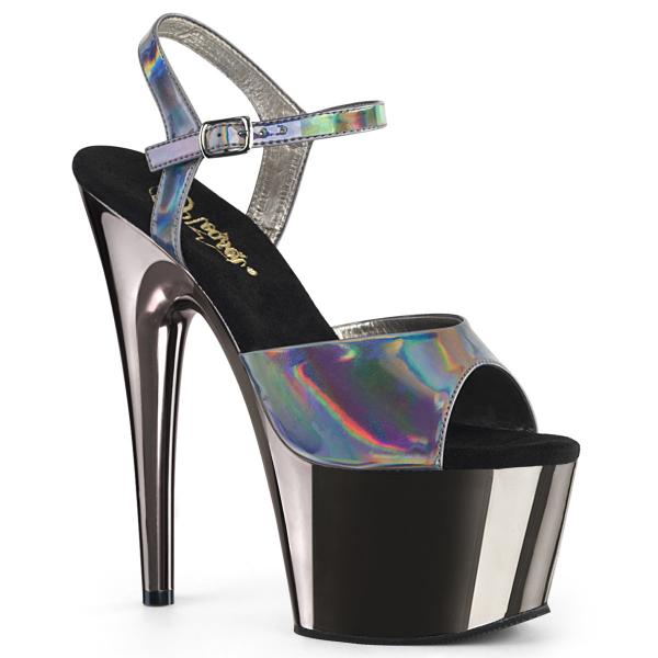 ADORE-709HGCH Pleaser High-Heels Chromplateau Sandaletten zinn Hologramm