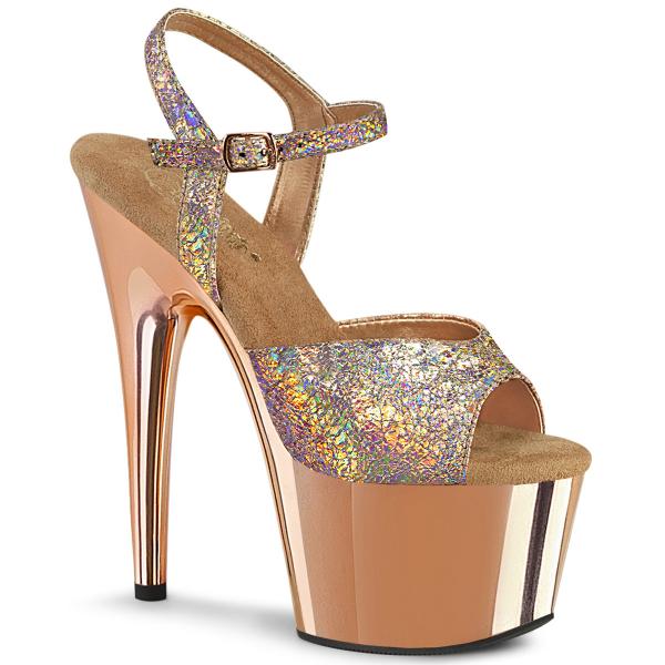 ADORE-709HM Pleaser vegan high heels ankle strap platform sandal rose gold chrom metallic