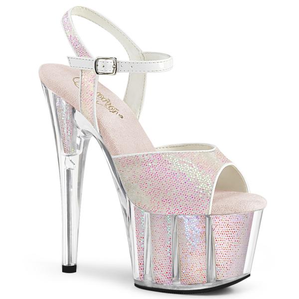 ADORE-710G vegane Pleaser High-Heels Plateausandaletten opal mit Glittereffekten