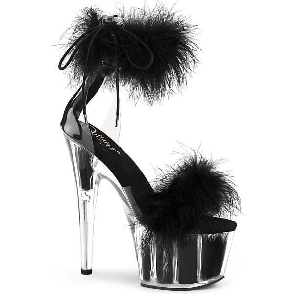 ADORE-724F vegan Pleaser close back ankle cuff sandal marabou fur clear black