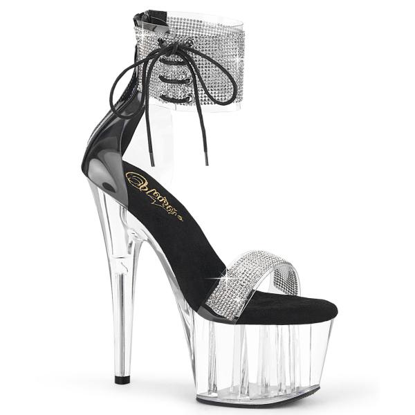 ADORE-727RS Pleaser vegan platform close back ankle cuff sandal rhinestone black