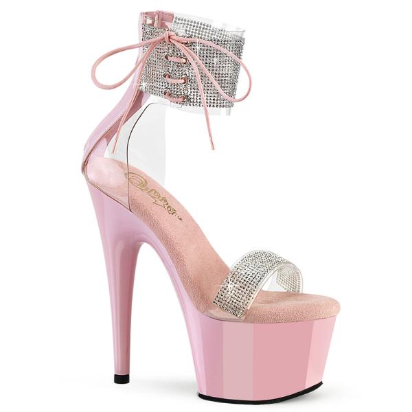 ADORE-727RS Pleaser vegan platform close back ankle cuff sandal rhinestone baby pink