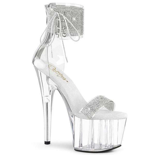 ADORE-727RS Pleaser vegan platform close back ankle cuff sandal rhinestone silver