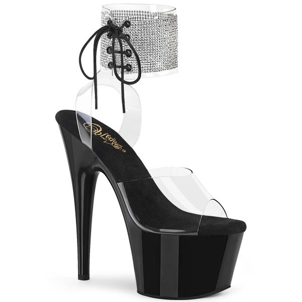 ADORE-791-2RS Pleaser vegan rhinestone ankle cuff platform sandal clear black