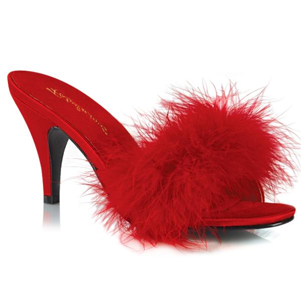 AMOUR-03 Fabulicious sexy ladies slipper red matte marabour fur