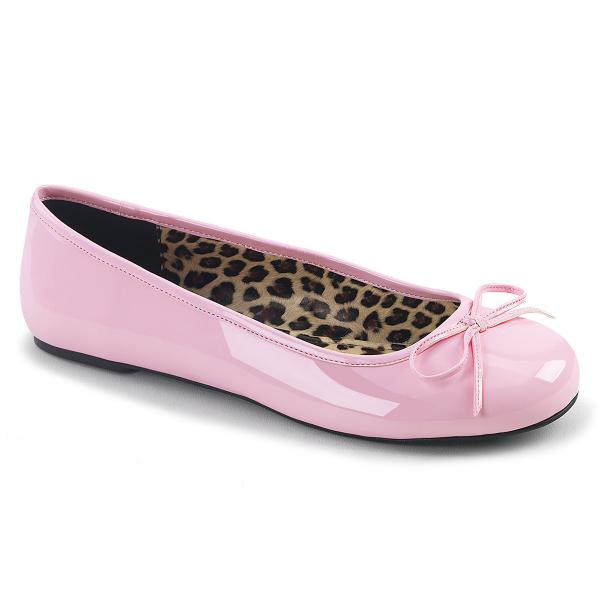 ANNA-01 Pleaser Pink Label classic adult ballet flat bow baby pink patent