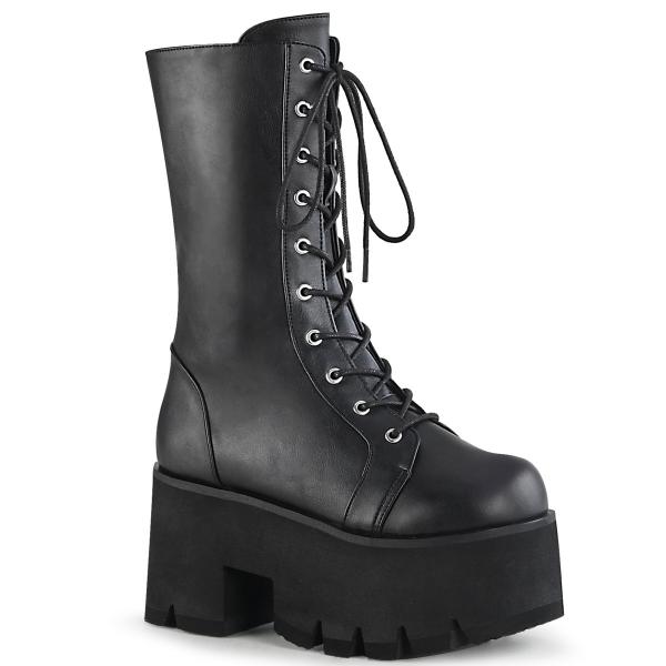 ASHES-105 DemoniaCult Platform Lace-Up Mid-Calf Boot black vegan