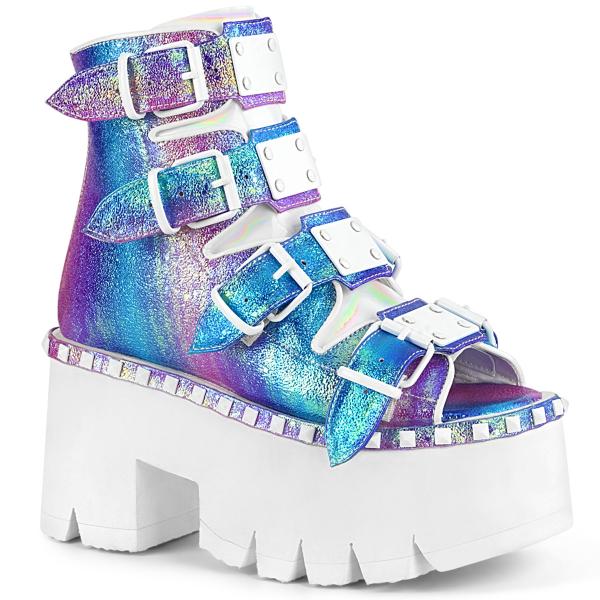 ASHES-70 DemoniaCult cut out platform bootie sandal purple multi iridescent white matte