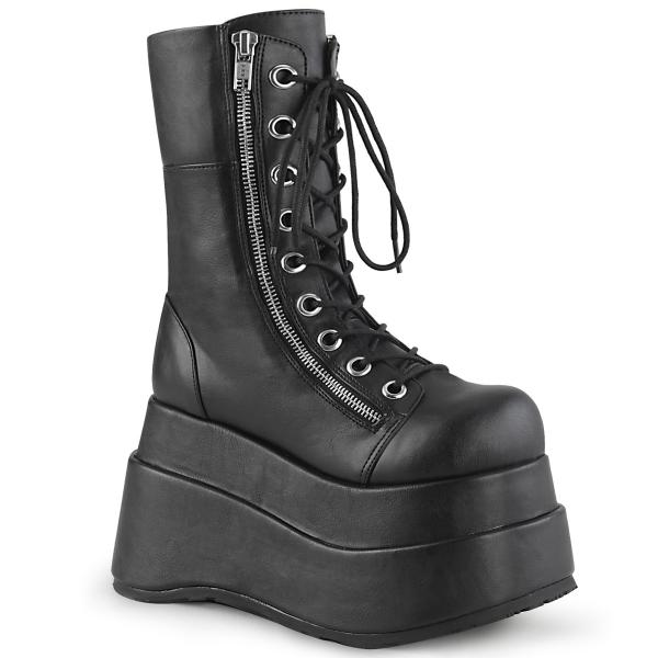 BEAR-265 DemoniaCult tiered platform mid-calf boot black matte double metal zip closure