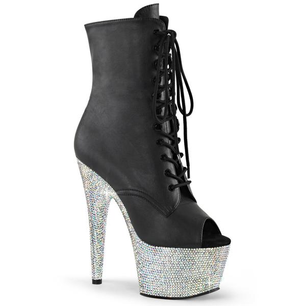 BEJEWELED-1021-7 Pleaser Damen High Heels Plateaustiefeletten schwarz Matt silber Strass