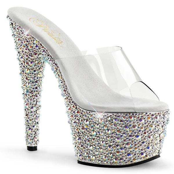 BEJEWELED-701MS Pleaser high heels platform slide clear silver multi-size rhinestones