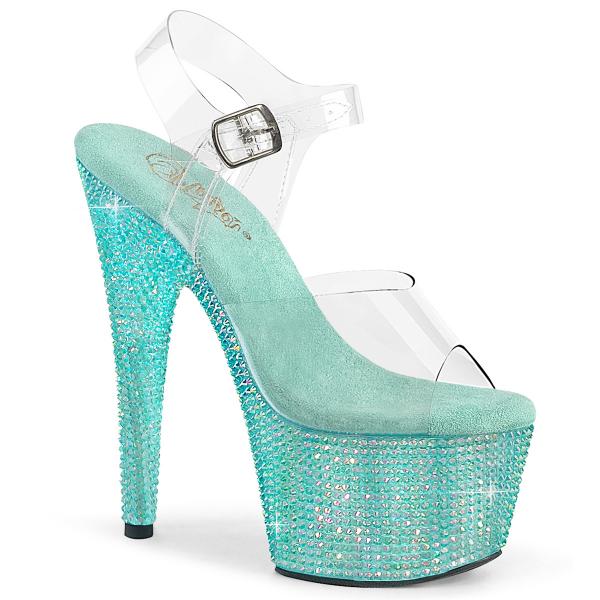 BEJEWELED-708RRS Pleaser High Heels Plateausandaletten klar aqua Harzstrass