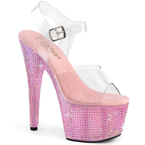 BEJEWELED-708RRS Pleaser High Heels Plateausandaletten klar babypink Harzstrass