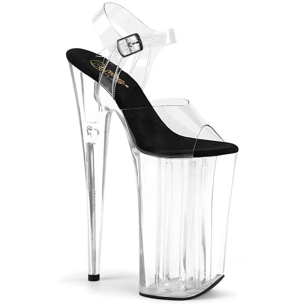 BEYOND-008 Pleaser skyscraper high heels ankle strap sandal clear black