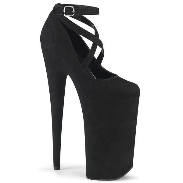 BEYOND-087FS Pleaser vegan high heels criss crosss ankle strap pump black suede