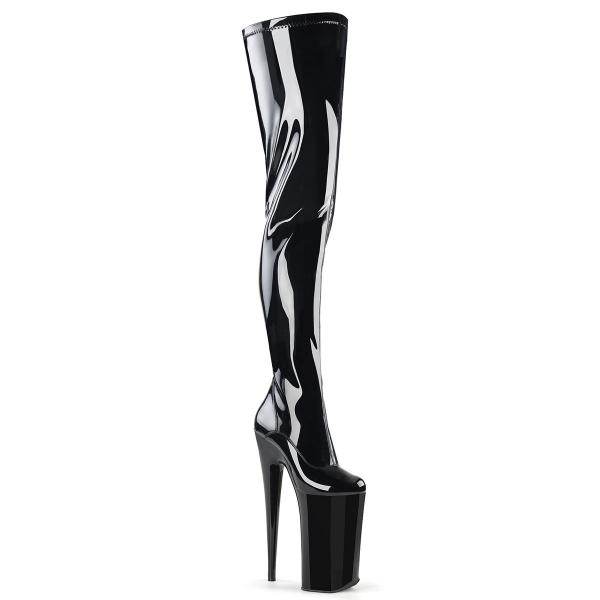 BEYOND-4000 Pleaser Damen High-Heels Crotch Overkneestiefel schwarz Stretchlack