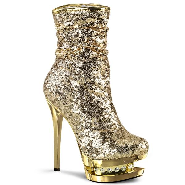 BLONDIE-R-1009 Pleaser high heels dual platform ankle boot gold chrome sequins rhinestones