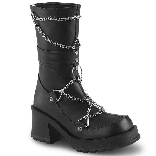 BRATTY-120 DemoniaCult vegan mid-calf boot pyramid ring screw studs black matte