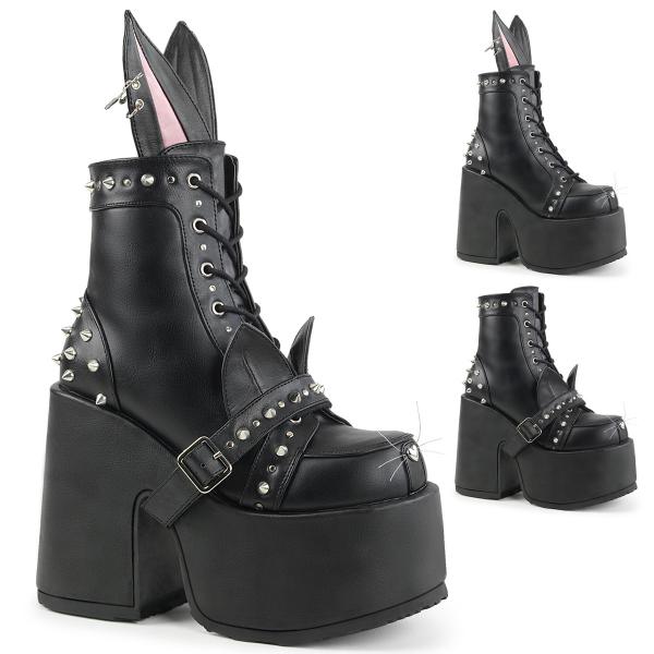 CAMEL-202 DemoniaCult High-Heels Plateaustiefeletten schwarz Katzen Häschenohren Spikes