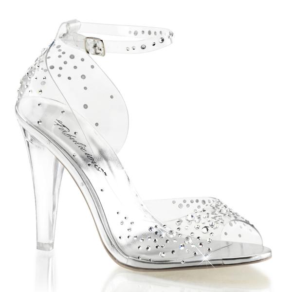 CLEARLY-430RS Fabulicious high heels platform closed back ankle strap sandal clear rhinestones