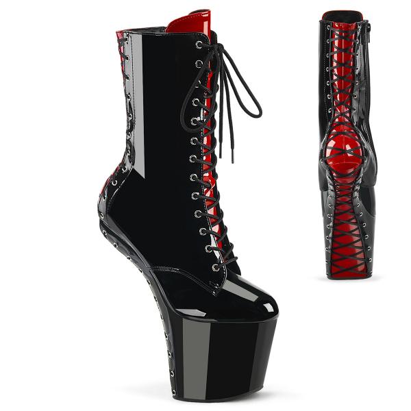 CRAZE-1040FH Pleaser corset style lace-up high heelless platform ankle boot black red patent