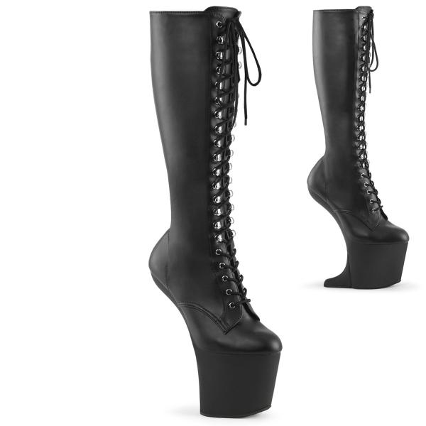 CRAZE-2023 Pleaser absatzlose Schnür absatzlose Plateaustiefel schwarz Lederlook