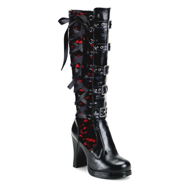 CRYPTO-106 DemoniaCult platform knee high boot black red lace corset style lacing